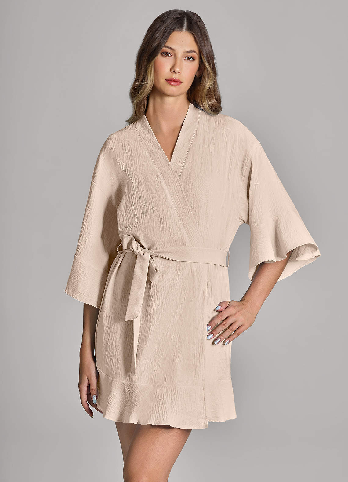 front Matching Color Ruffled Cloud-Soft Robe