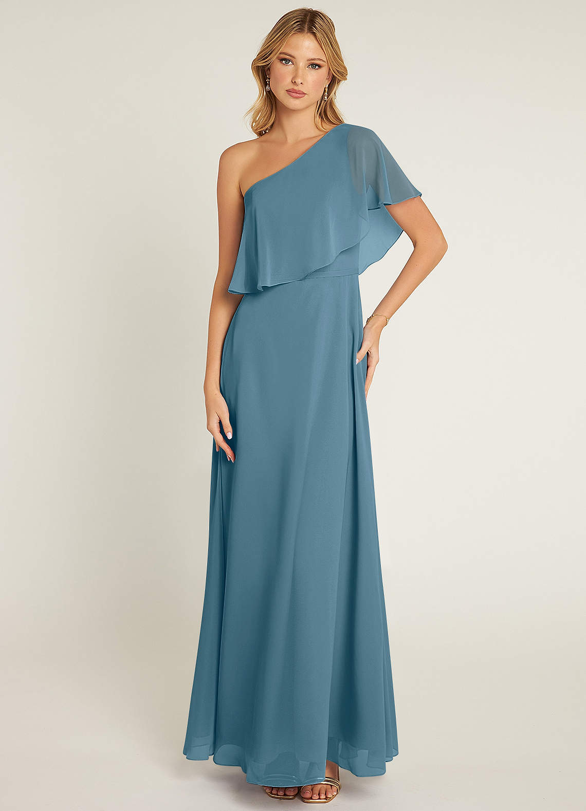 Azazie Lizzy Bridesmaid Dresses Bermuda A-Line One Shoulder Chiffon Dress image1