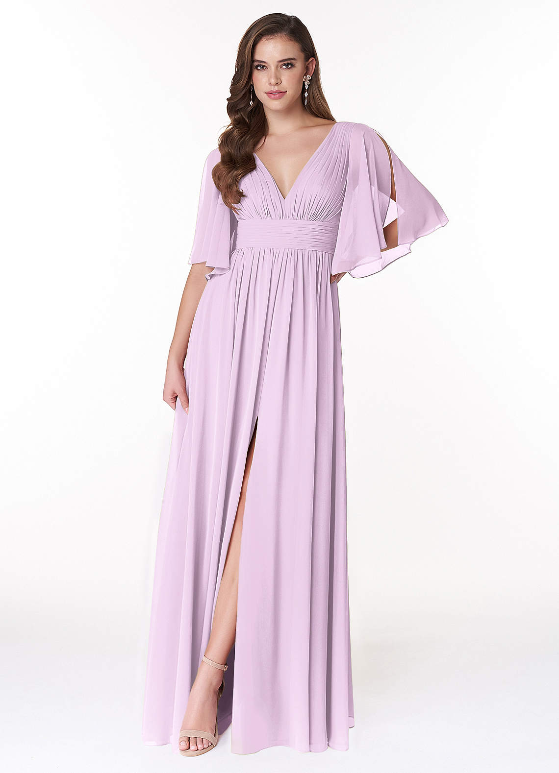 Azazie Temeka Bridesmaid Dresses Frosted Lilac A-Line Ruched Chiffon Dress image1
