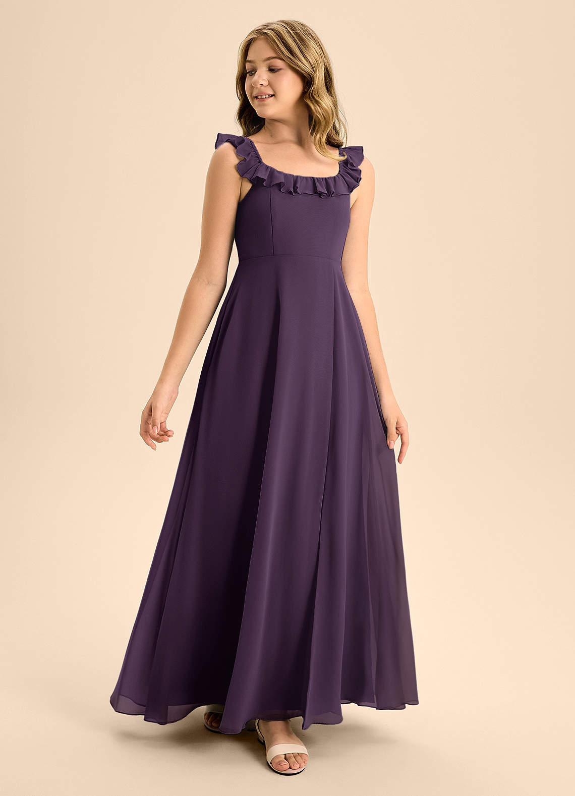 Azazie Callie Junior Plum A-Line Ruched Chiffon Dress image1