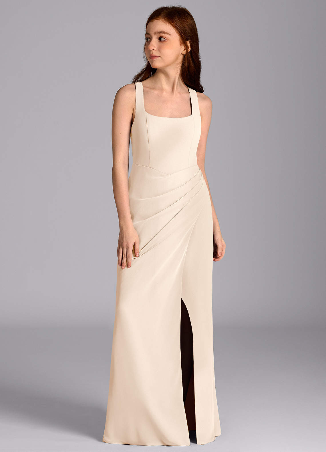 Azazie Mero Junior White Alabaster Mermaid Pleated Chiffon Dress image4