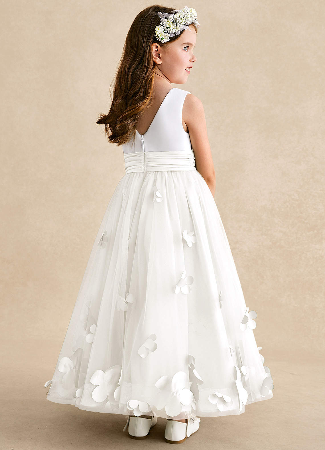 Azazie Vi Flower Girl Dresses Ivory A-Line Sleeveless Tulle Dress image3