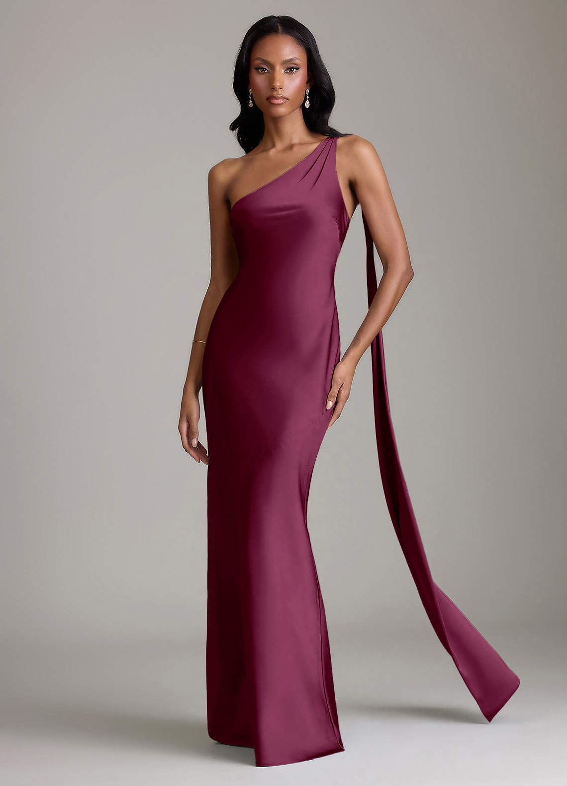 Azazie Juniper Abiti da Damigella Abito Sirena in Raso Elasticizzato Monospalla Gelso image3