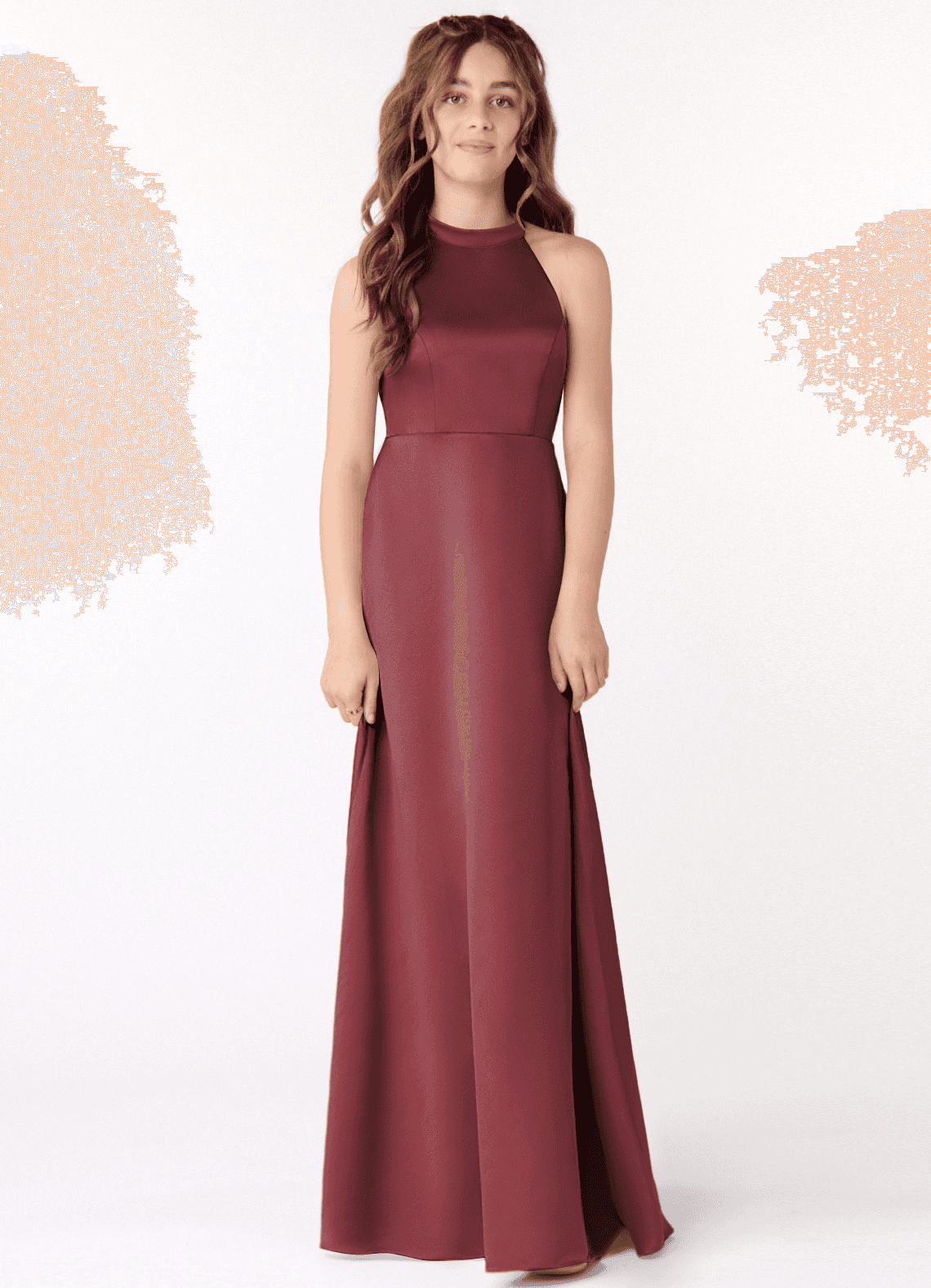 Azazie Laurel Junior Merlot A-Line Stretch Satin Dress image1