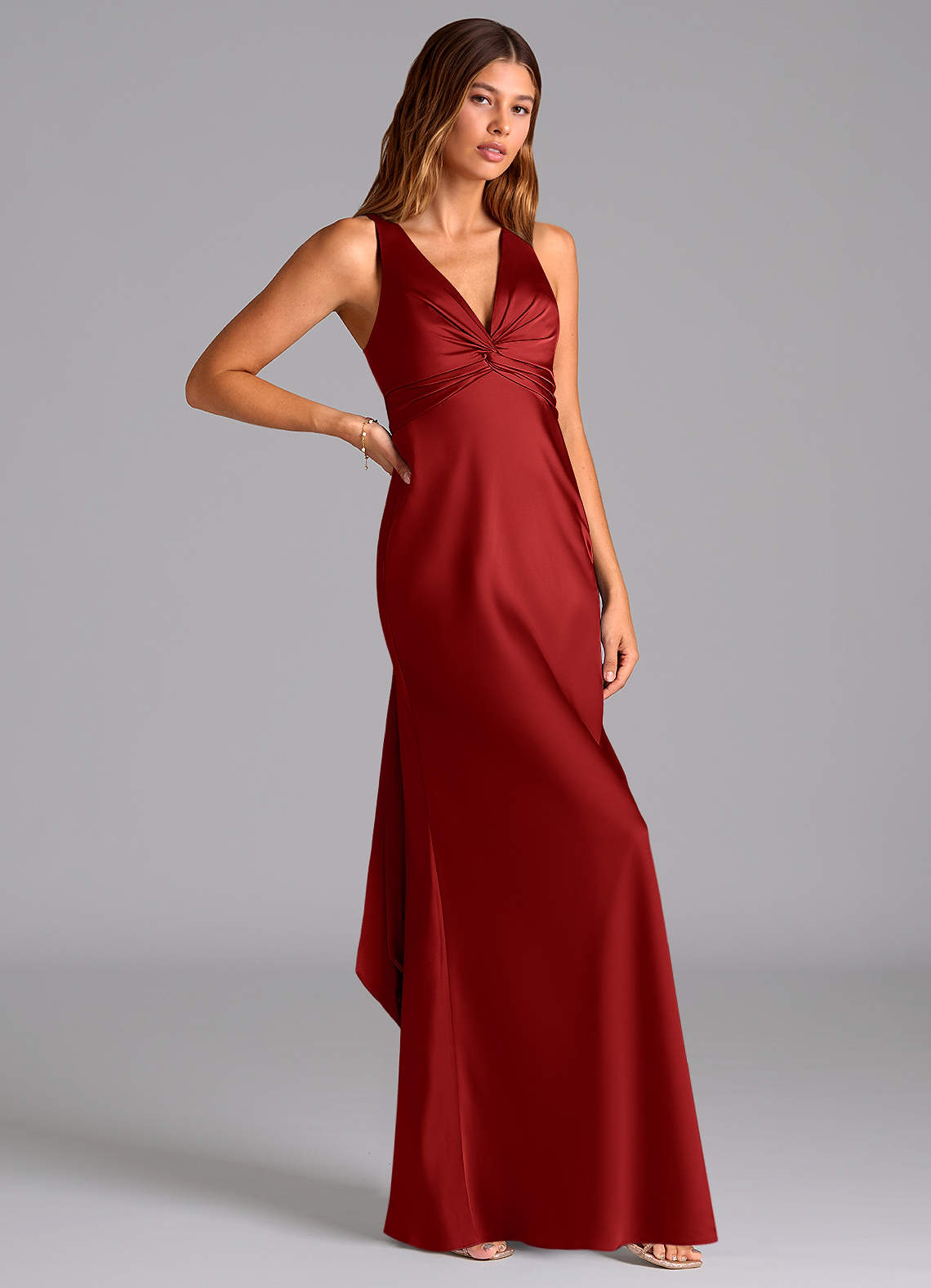Azazie Hati Bridesmaid Dresses Pomegranate Mermaid Stretch Satin Dress image1