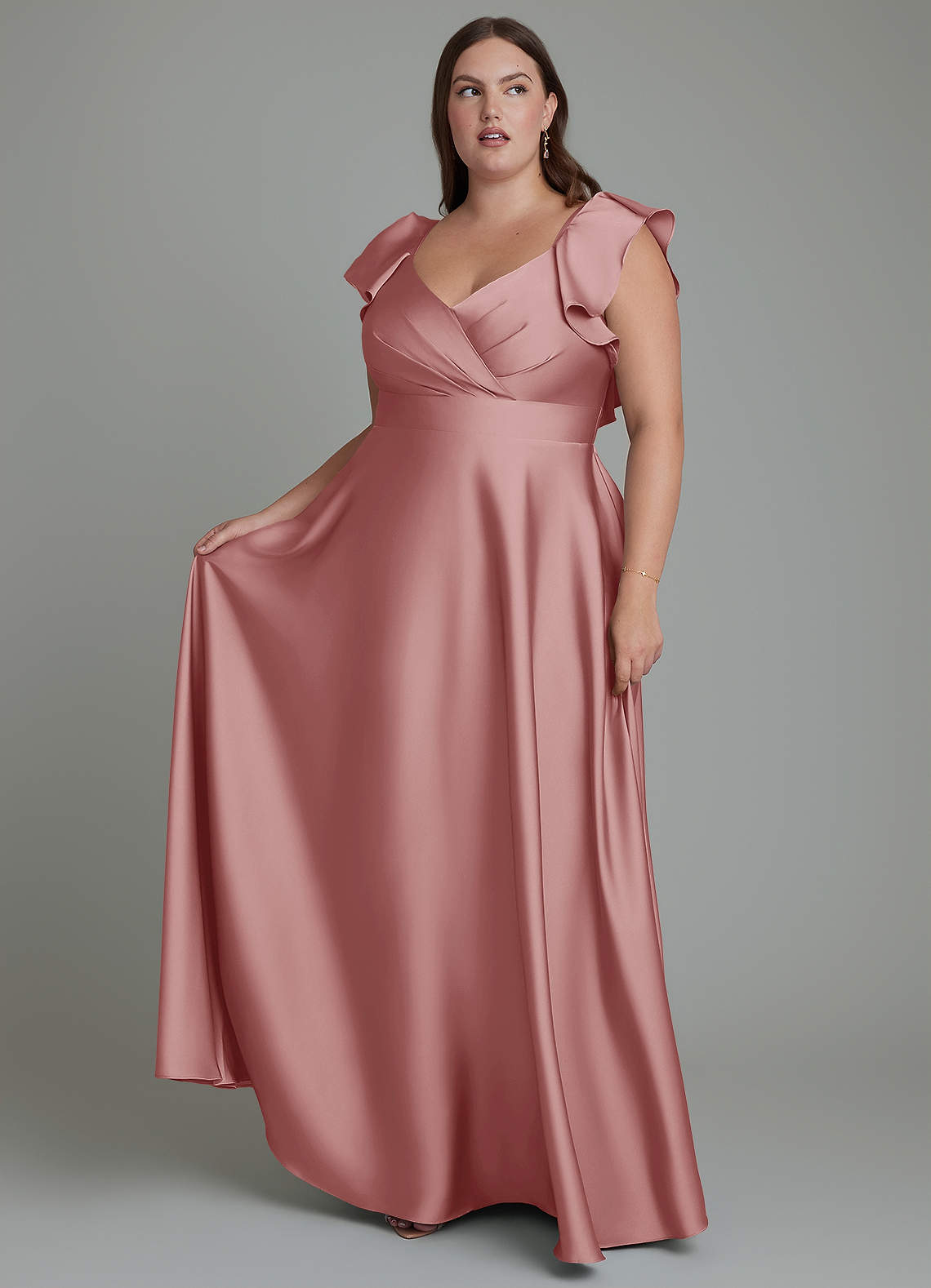 Azazie Leilani Abiti da Damigella Abito A-Line in Raso Elasticizzato Drappeggiato Rosa Polverosa image1