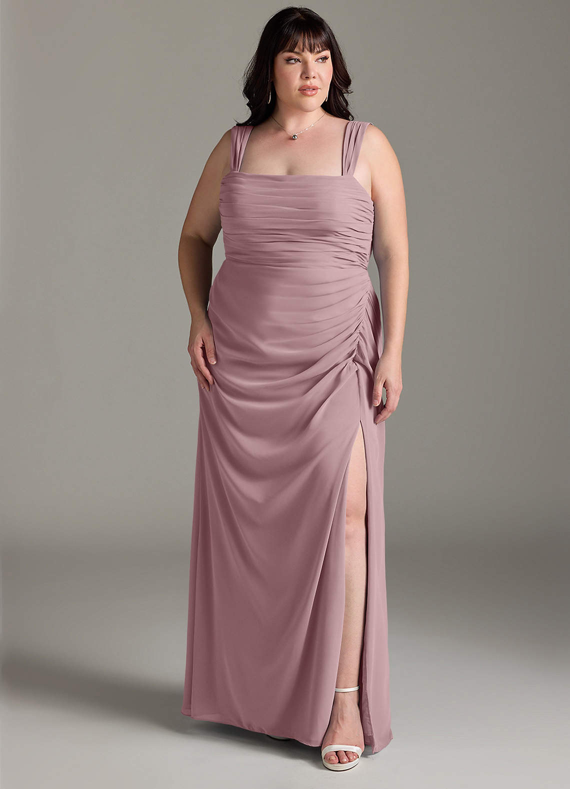Azazie Jesaphine Bridesmaid Dresses Dusty Rose Sheath Bow Chiffon Dress image7