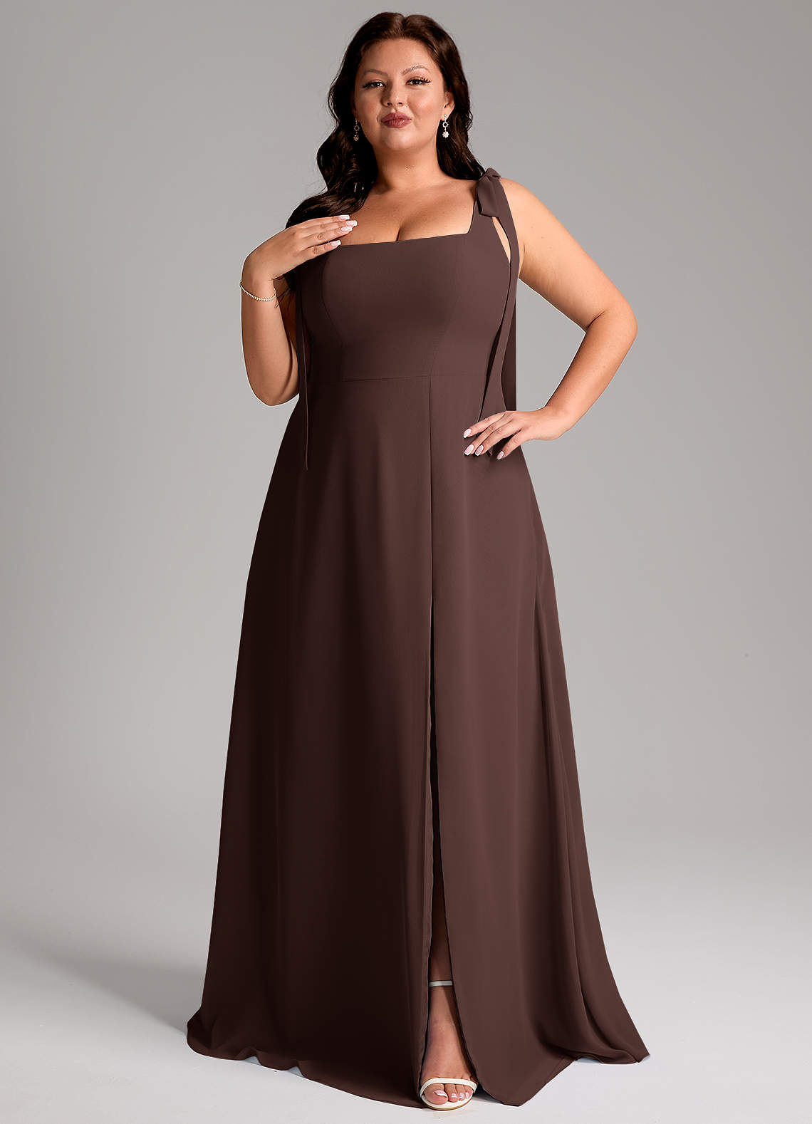 Azazie Debra Bridesmaid Dresses Ganache A-Line with Pockets Chiffon Convertible Dress image2