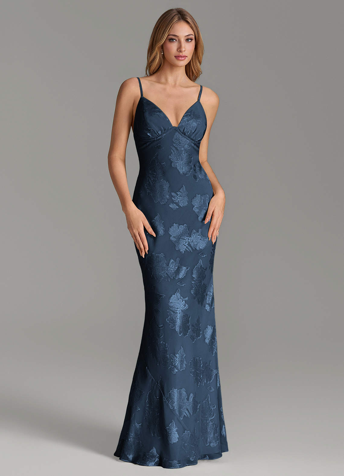serena bridesmaid dress Try-on Sample Dress Dark Navy Floral Jacquard Burnout Dresses Size:36