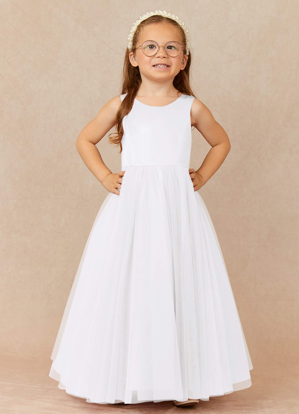 Azazie Muni Flower Girl Dresses White A-Line Bow Tulle Dress image2