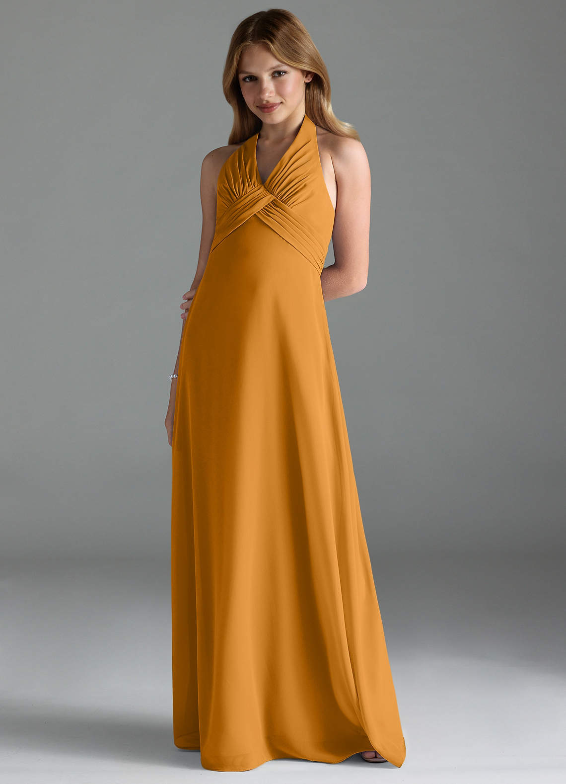 Azazie Tessie Junior A-Linie Plissee Chiffon Kleid Butterscotch image1