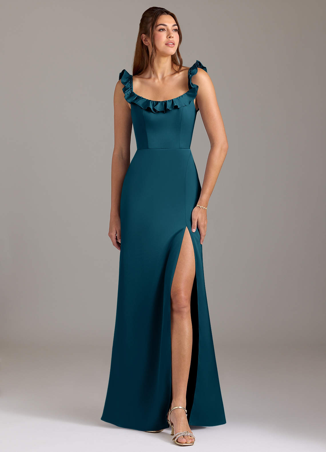 Azazie Callie Bridesmaid Dresses Ink Blue A-Line Ruched Stretch Satin Convertible Dress image1