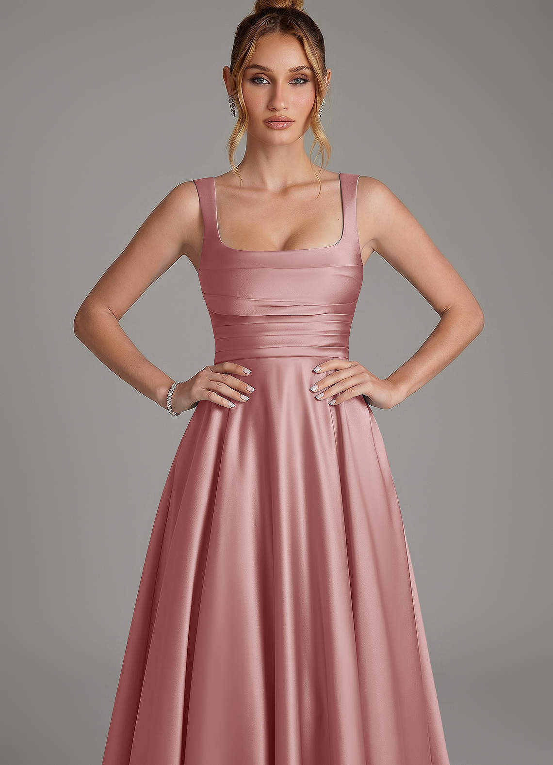 Azazie Azaria Bridesmaid Dresses Dusty Rose A-Line Corset Stretch Satin Dress image5