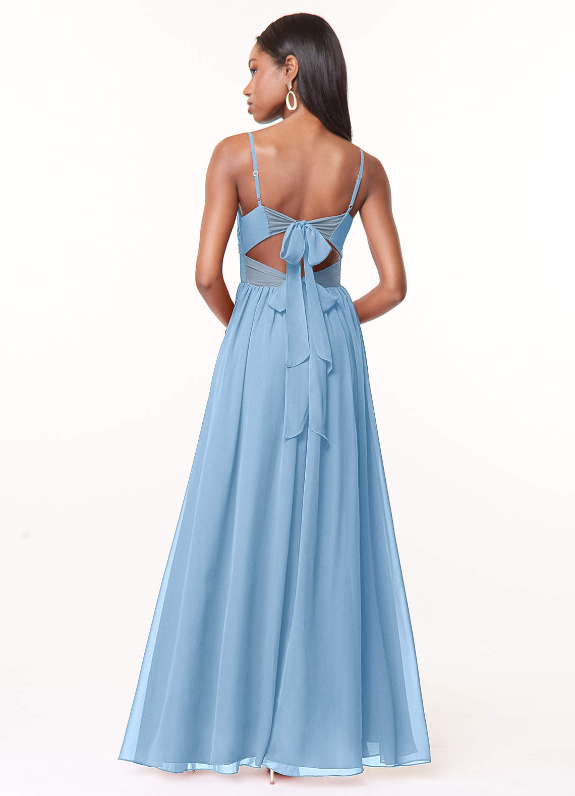 Azazie Zeya Bridesmaid Dresses Powder Blue A-Line V-Neck Pleated Chiffon Dress image3
