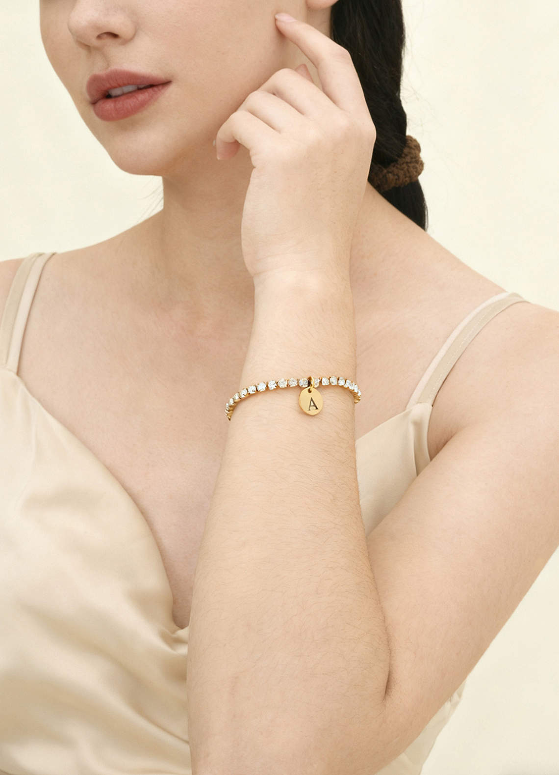 front Rhinestone Initial Tennis Bracelet