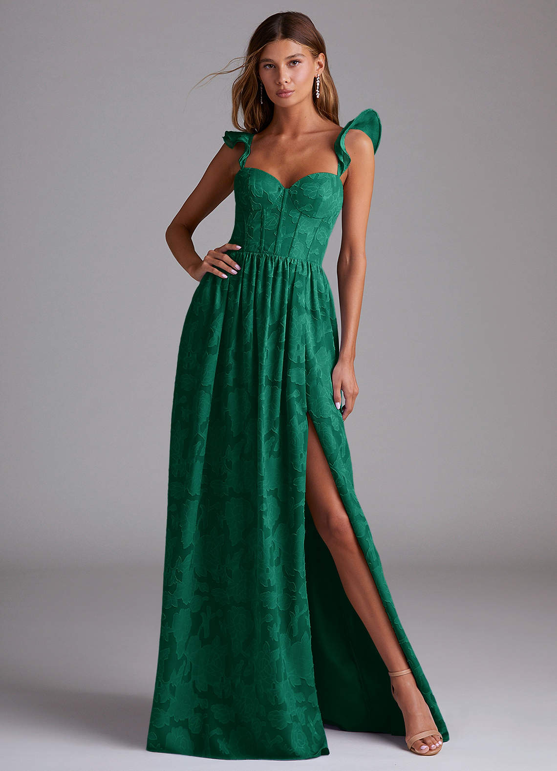 emerald green floral bridesmaid dresses Womens Adrianna Papell Green Studio Beaded Mesh Long Dress US 4
