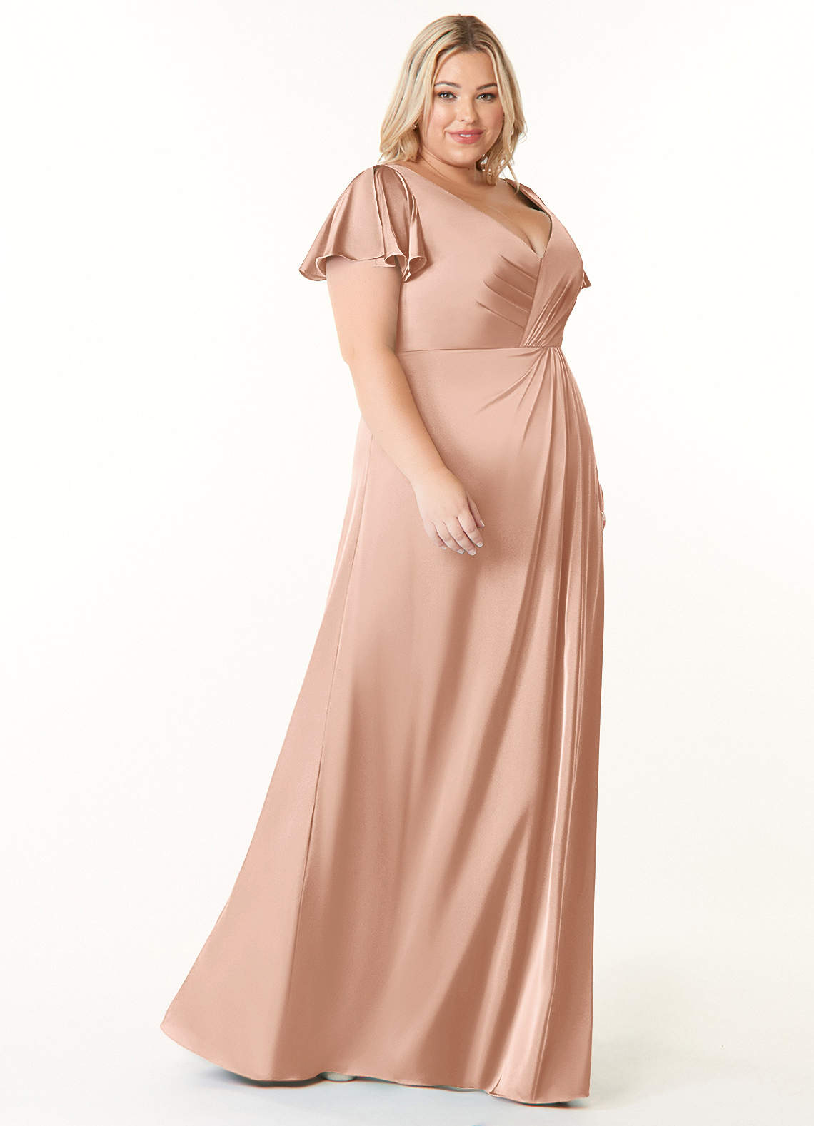 Azazie Soren Stretch Satin Dress Rose Gold Bridesmaid Dresses Azazie