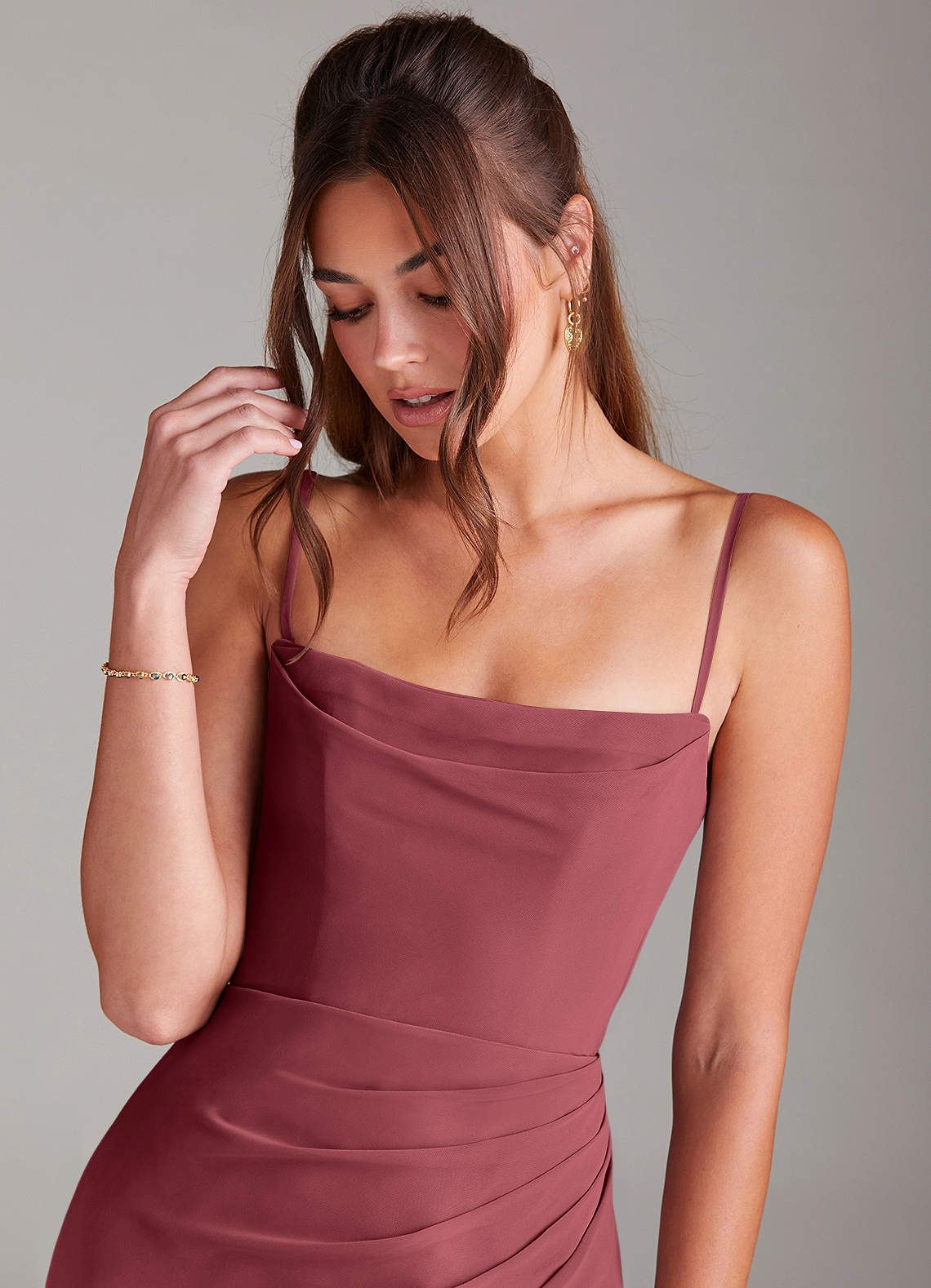 Azazie Leonis Bridesmaid Dresses Merlot Sheath Strapless Chiffon Convertible Dress image1