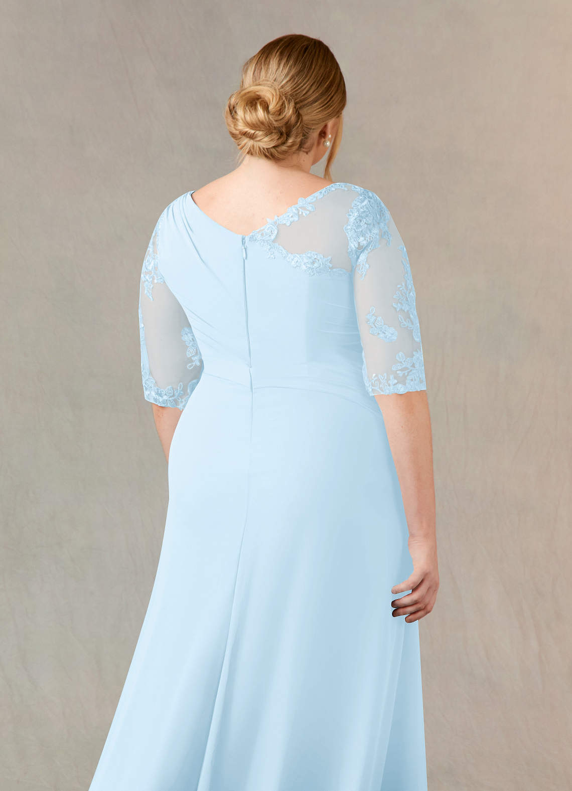 Azazie Dionysus Mother of the Bride Dresses Sky Blue A-Line Boatneck Lace Chiffon Dress image10