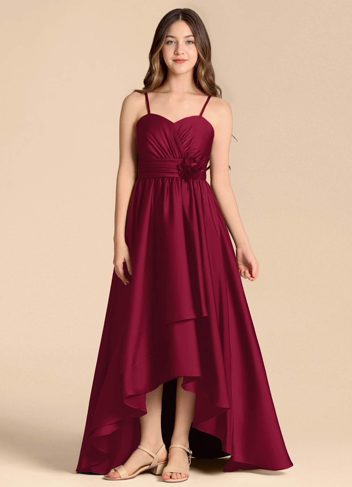 Azazie Catalina Junior Jurk van Stretch Satijn met A-Lijn Sweetheart Halslijn Bourgondië image1