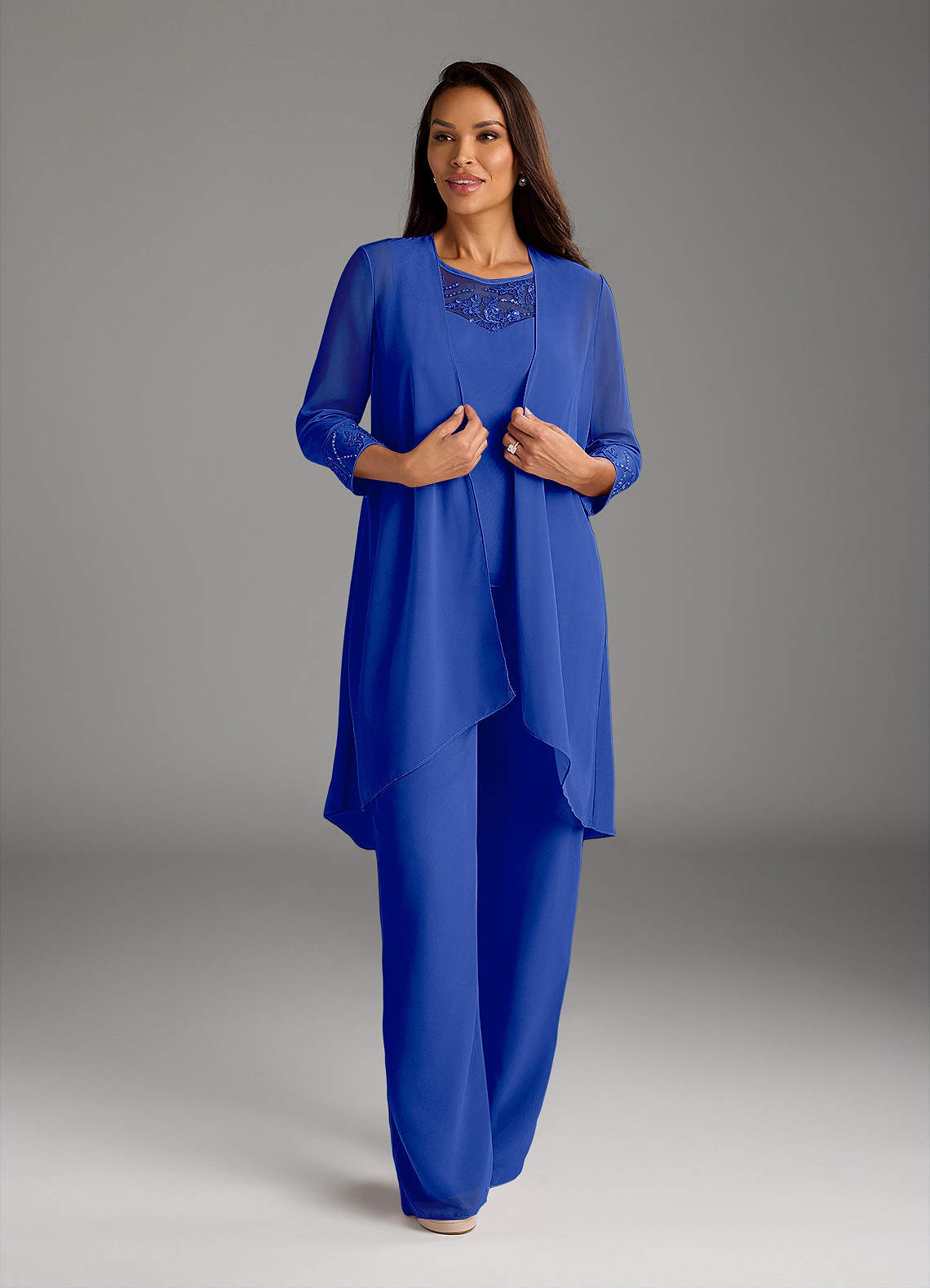 Azazie Maura Klänningar till brudens mor Klänning Jumpsuit/byxdräkt i Chiffong Paljetter Kungsblå image1