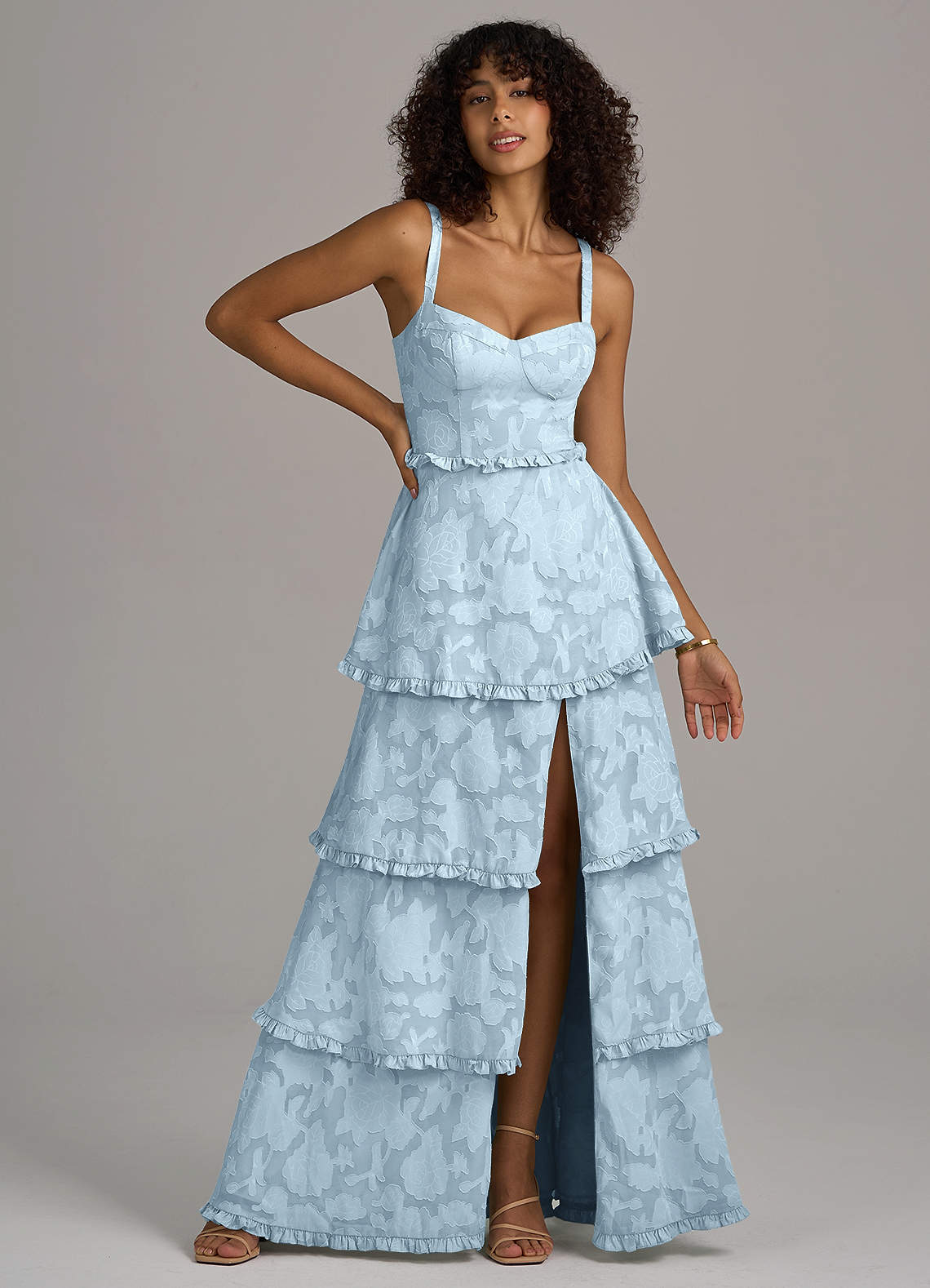 Azazie Romie Bridesmaid Dresses Sky Blue A-Line Corset Floral Burnout Dress image1