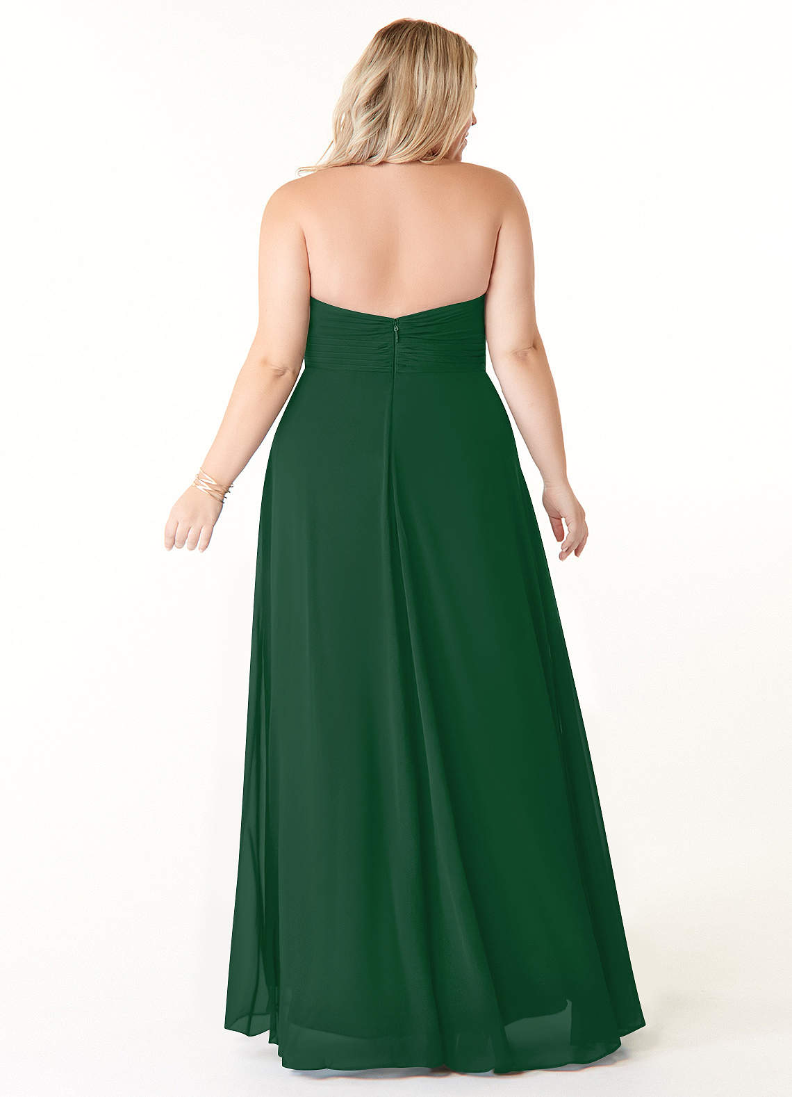 Azazie Tessie Vestidos de damas de honor Vestido de Verde Oscuro de Gasa de Corte en A con Cuello en V plisado image6