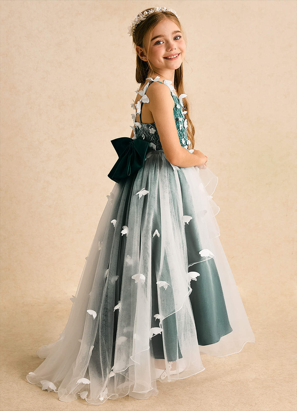 Azazie Darlina Flower Girl Dresses Ivory Pine Ball-Gown Lace Tulle Dress image1