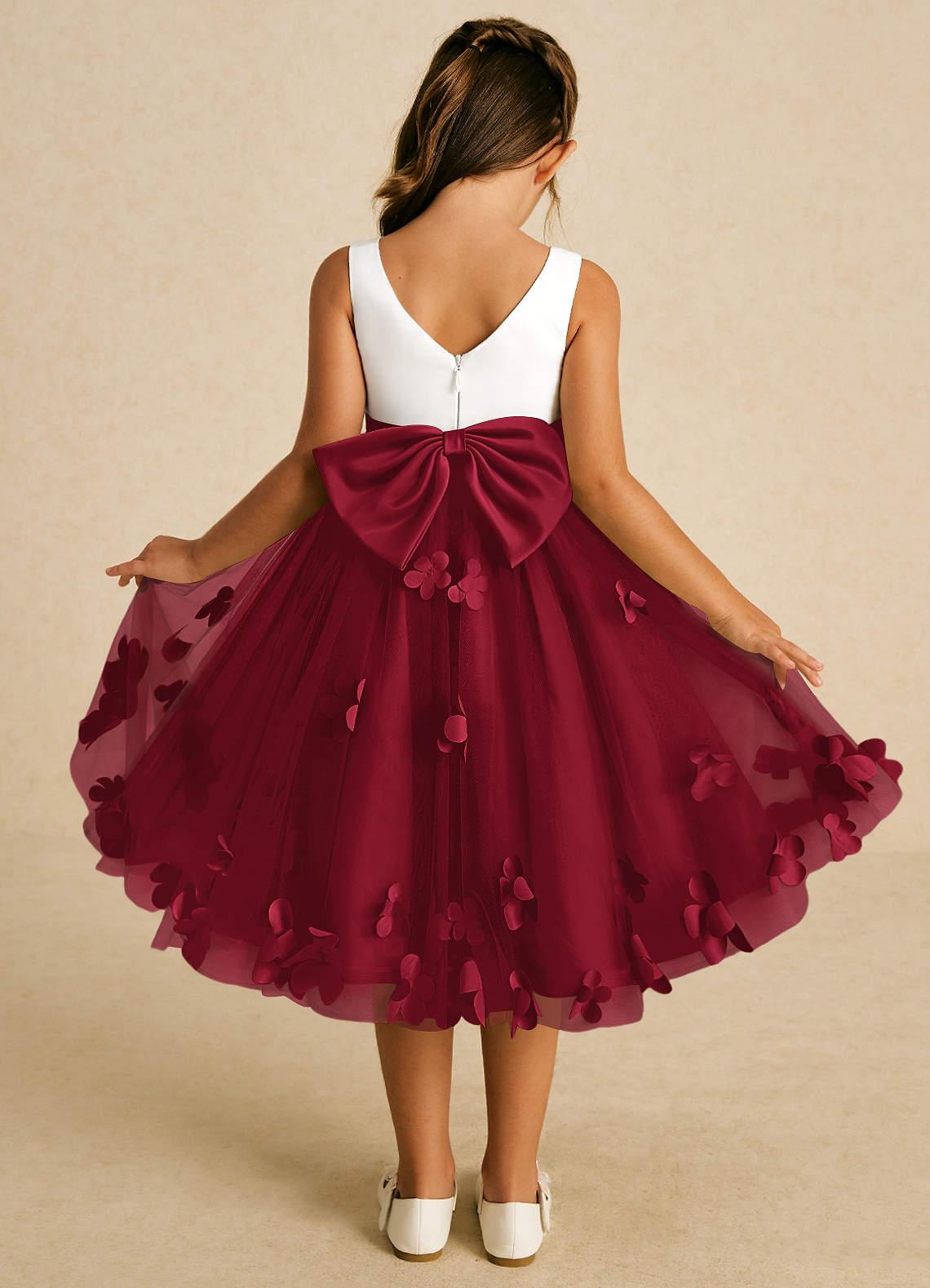 HOT ! Flower Girl Dresses Maroon Color Flower Girl Dresses Maroon Newborn  Outfit O-Neck Applique Satin