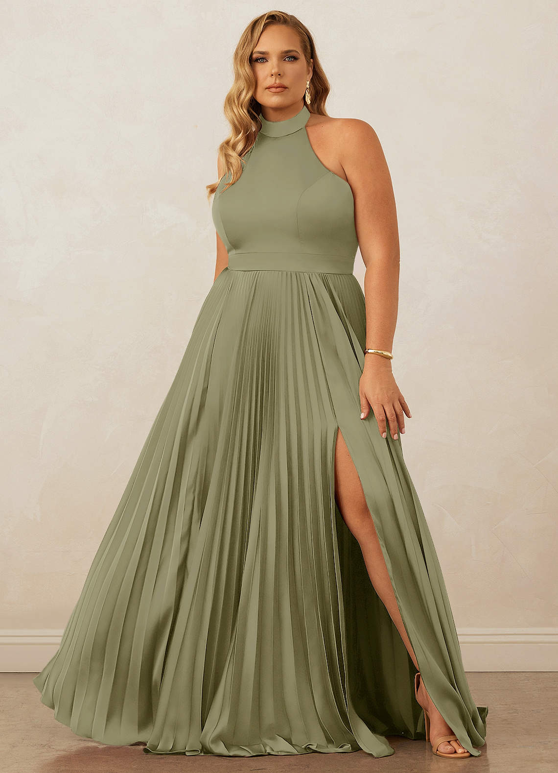 Christian Siriano Bridal for Azazie 1007 Bridesmaid Dresses Pistachio A-Line Pleated Stretch Satin Dress image1