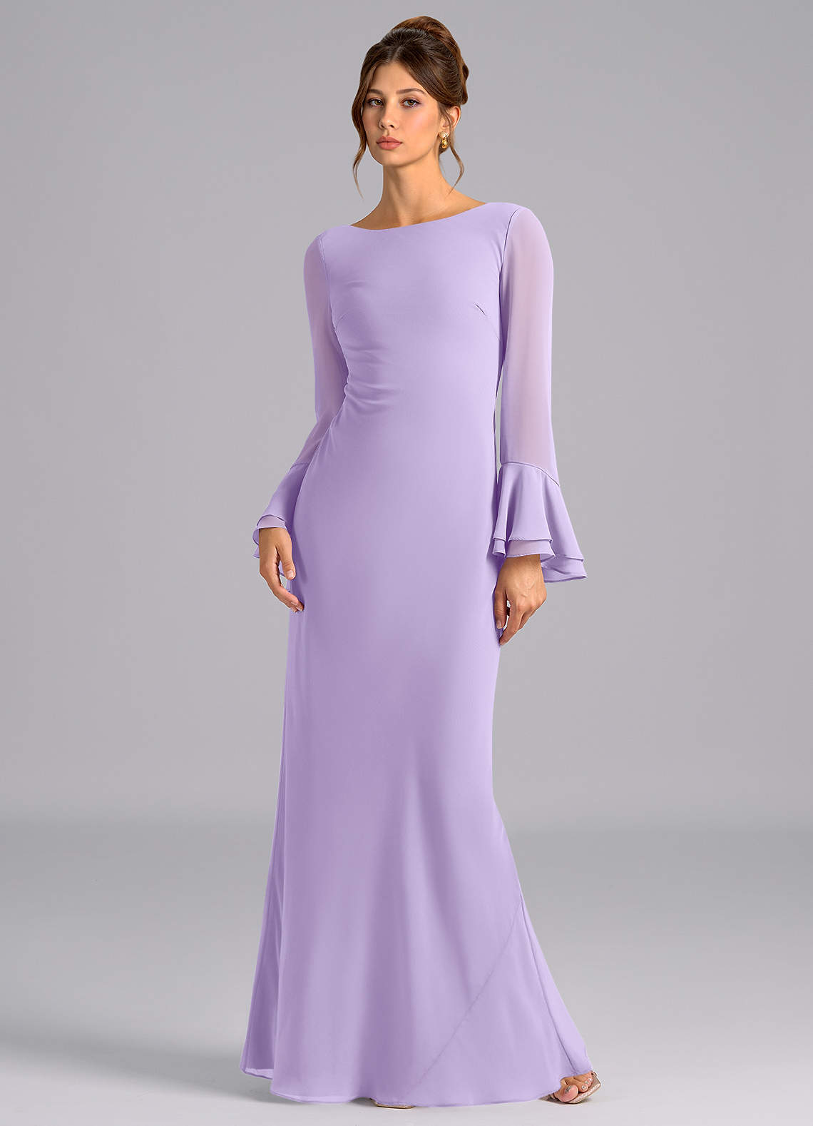 Azazie Leone Bridesmaid Dresses Lilac Mermaid Corset Chiffon Dress image1
