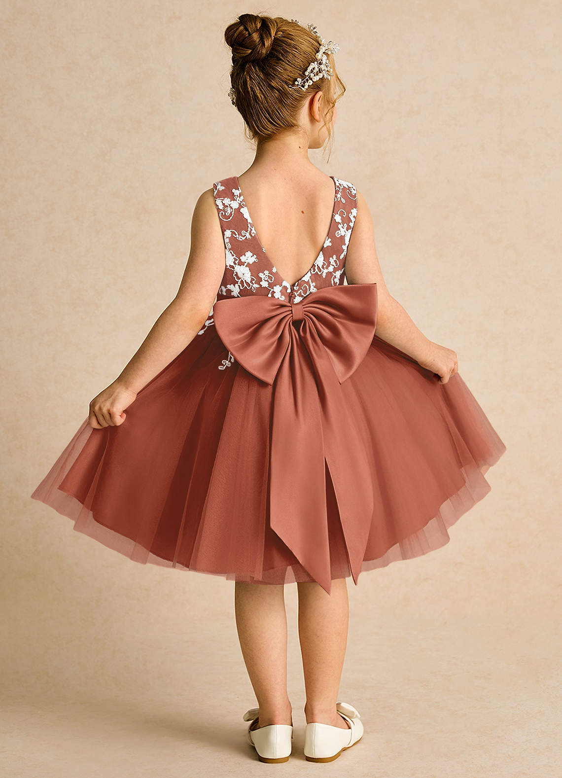 Azazie Butterfly Flower Girl Dresses Auburn A-Line Lace Dress image1