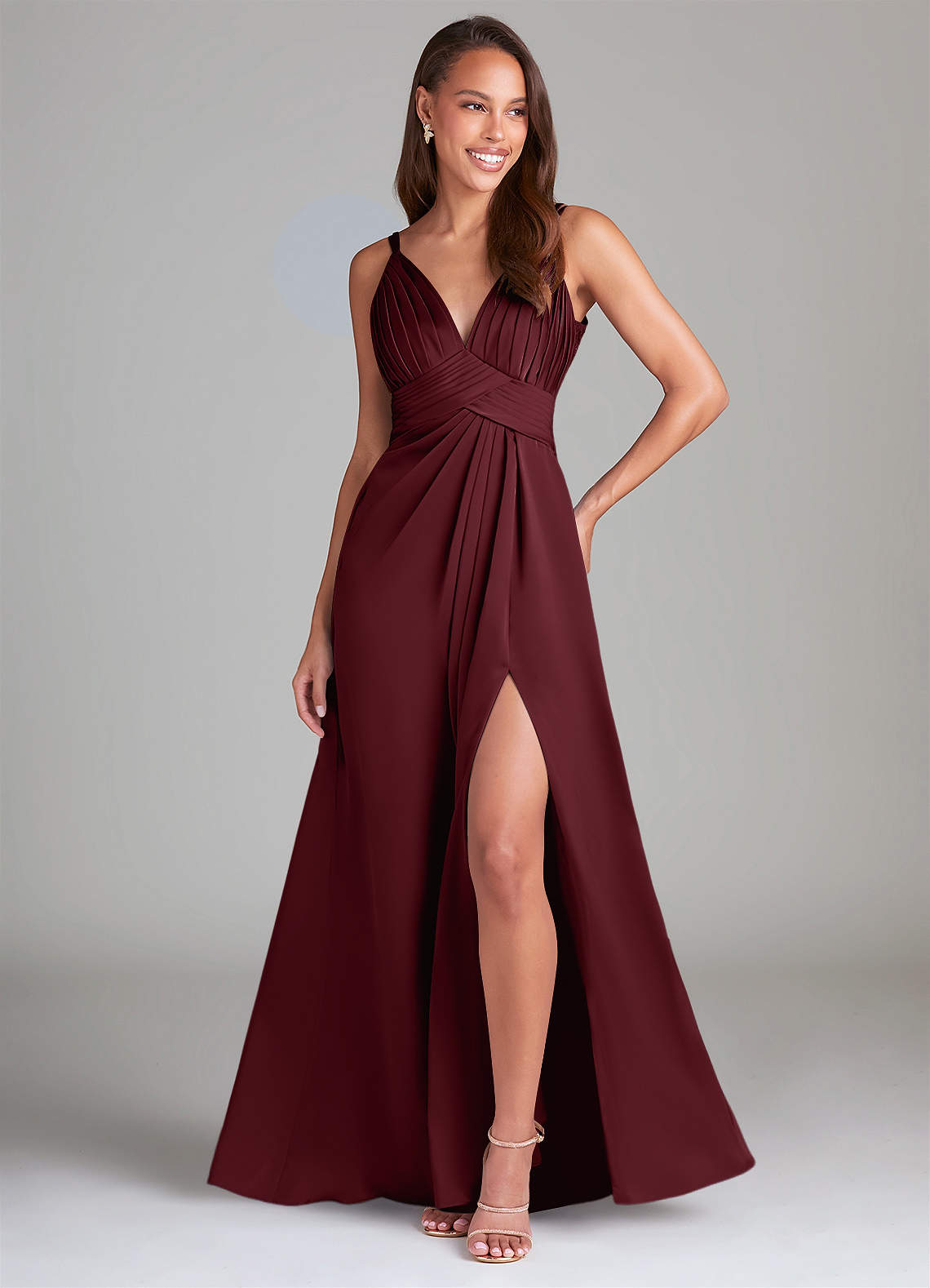 Azazie Maren Allure Bridesmaid Dresses Cabernet A-Line Lace Stretch Satin Dress image1