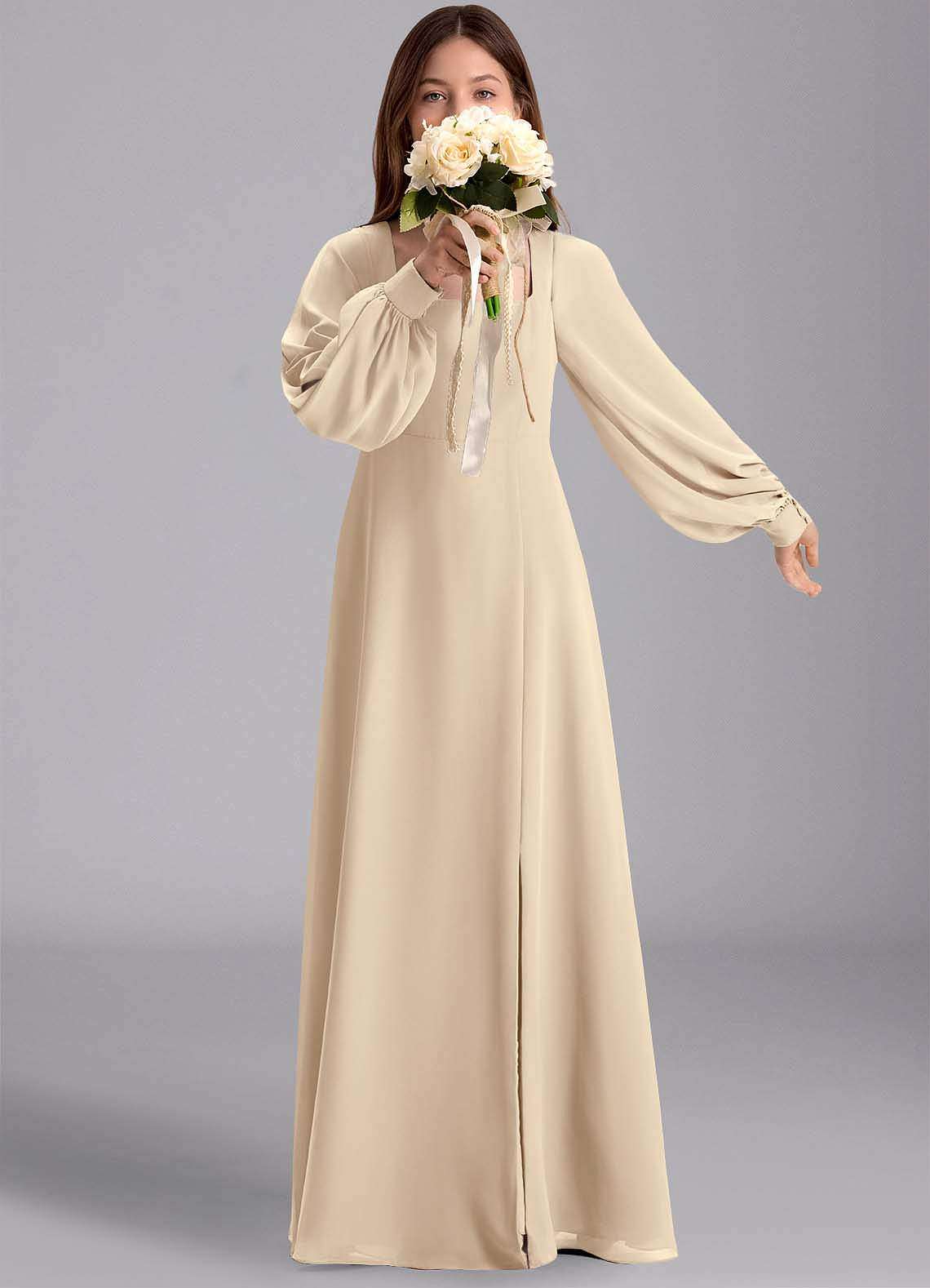 Azazie Bondi Junior Jurk van Chiffon met A-Lijn Blouson Champagne image1