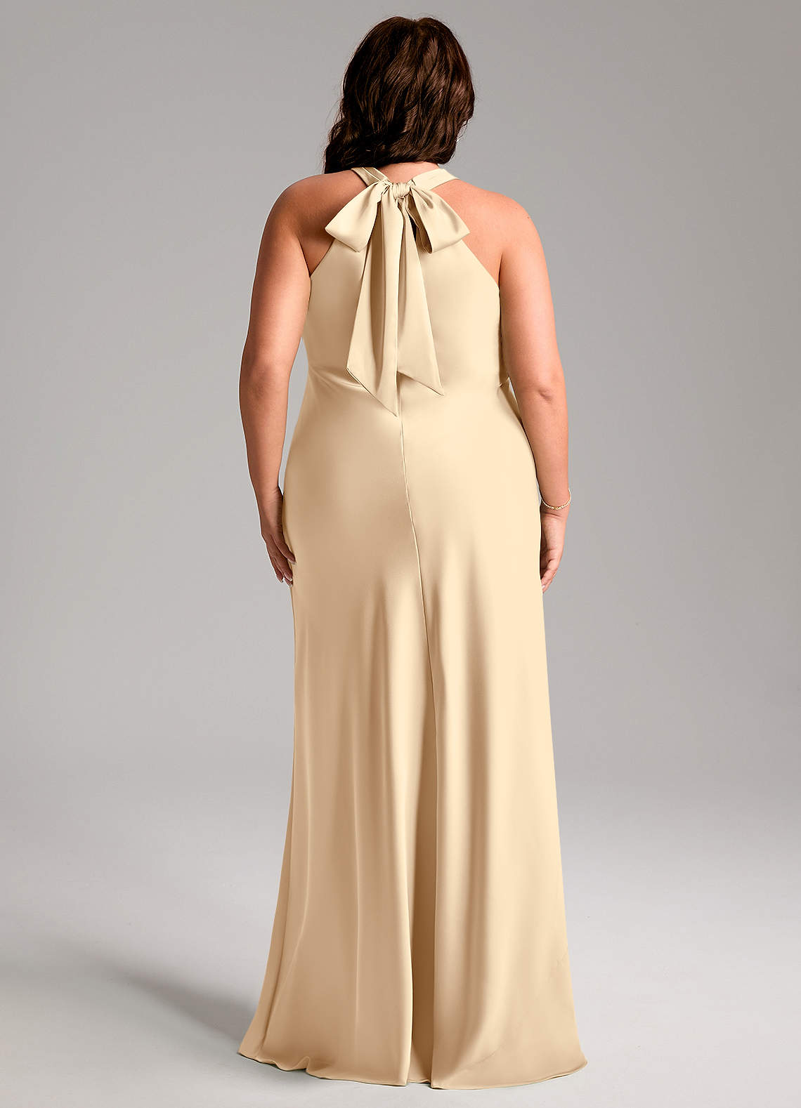Azazie Doretta Bridesmaid Dresses Champagne Mermaid Pleated Stretch Satin Dress image9