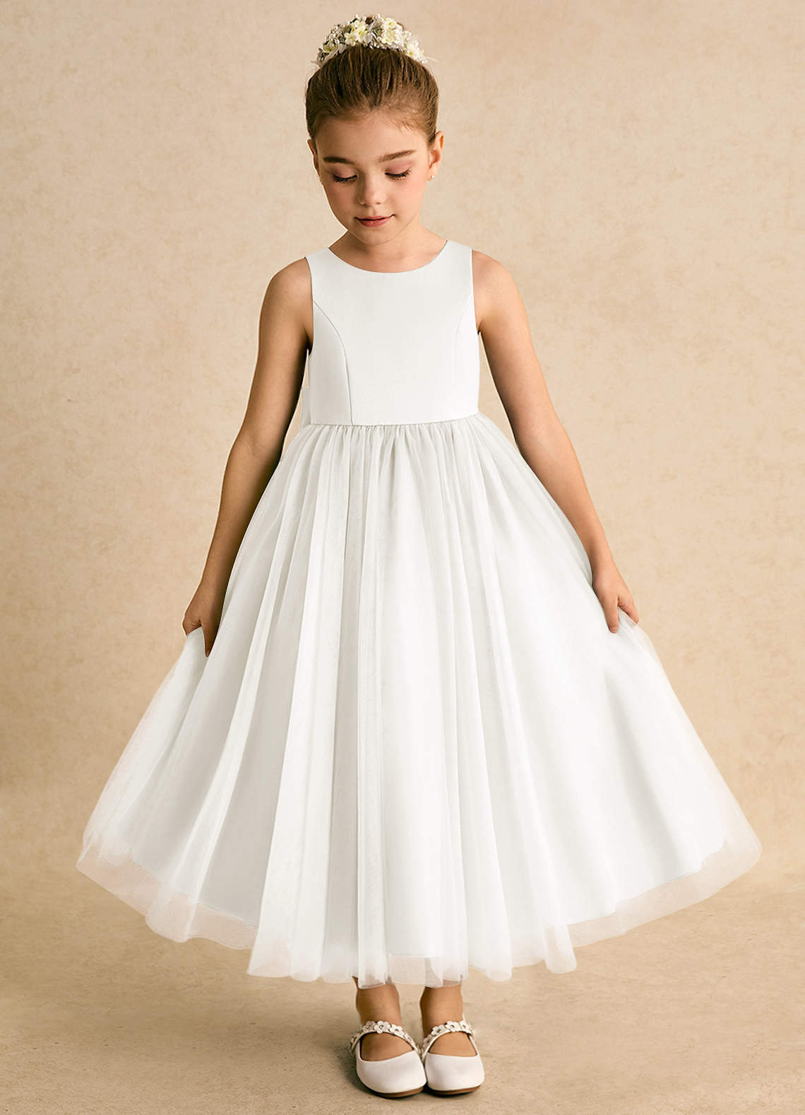 Azazie Solia Robe Demoiselle D'honneur Fillette Robe Princesse en Tulle Arc Ivoire image5