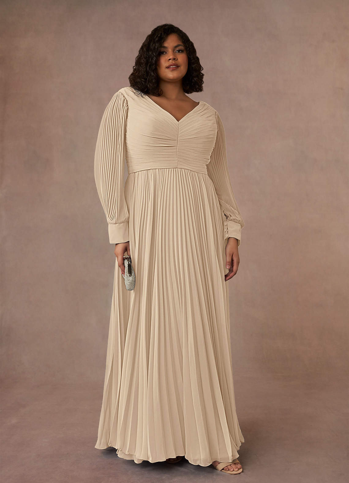 Azazie Zina Abiti per la Madre della Sposa Abito A-Line in Chiffon Plissettato Champagne image1