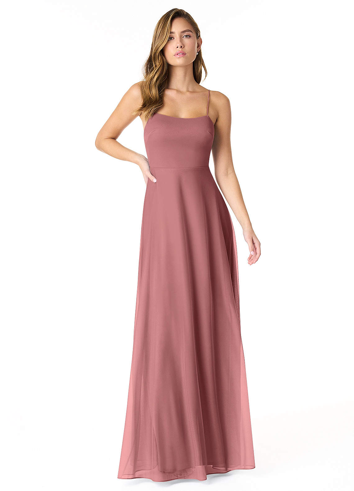 Azazie Rae Bridesmaid Dresses Desert Rose A-Line Bow Mesh Dress image1