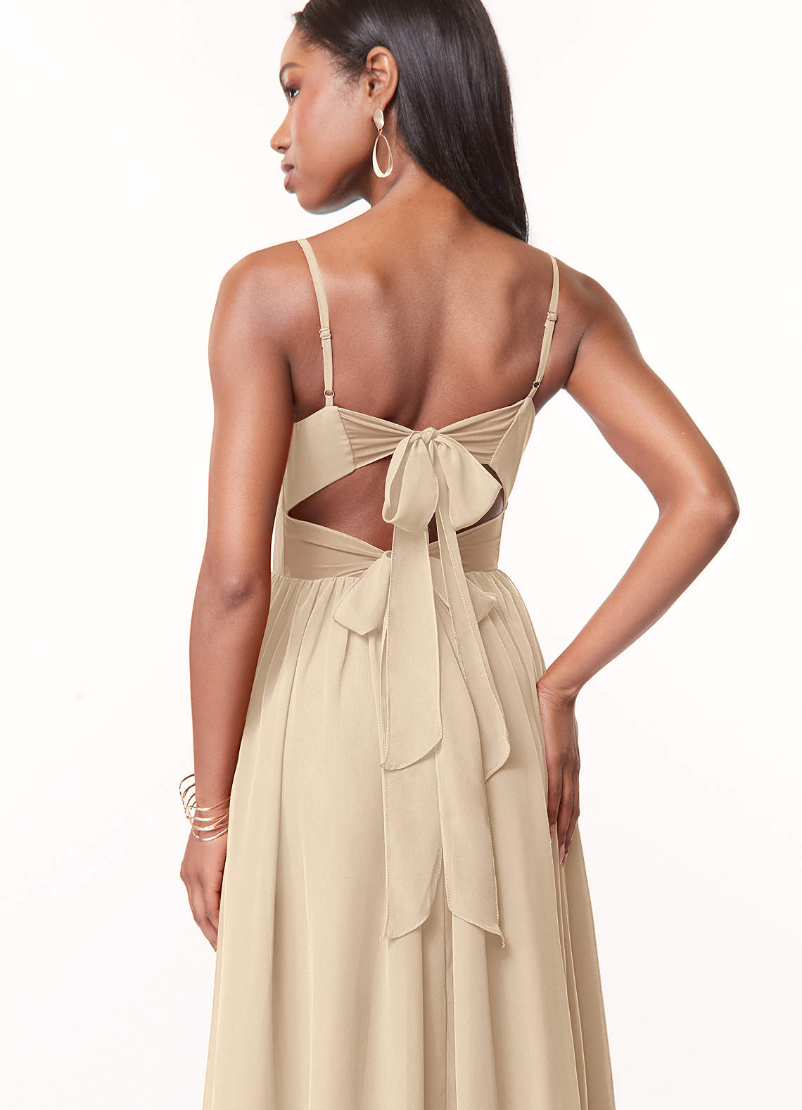 Azazie Zeya Bridesmaid Dresses Champagne A-Line V-Neck Pleated Chiffon Dress image1