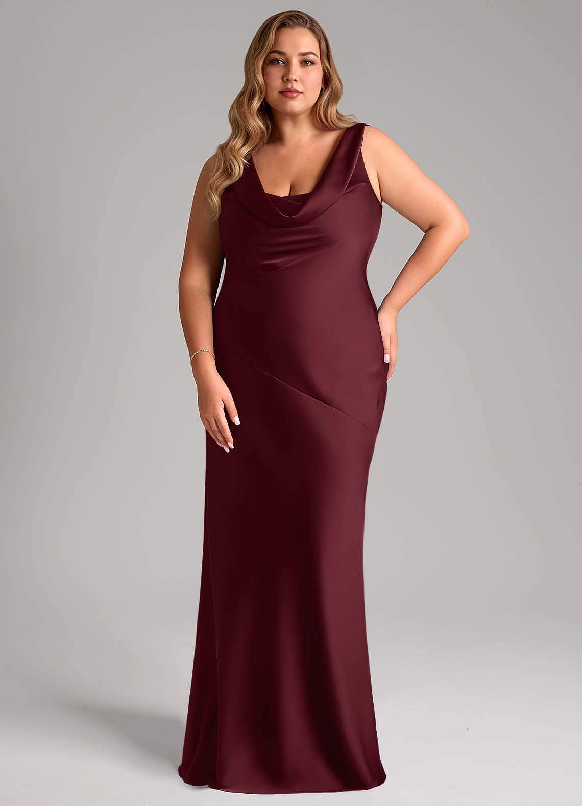 Azazie Rylina Vestidos de damas de honor Vestido de Cabernet de Satén Elástico de Corte Sirena image1