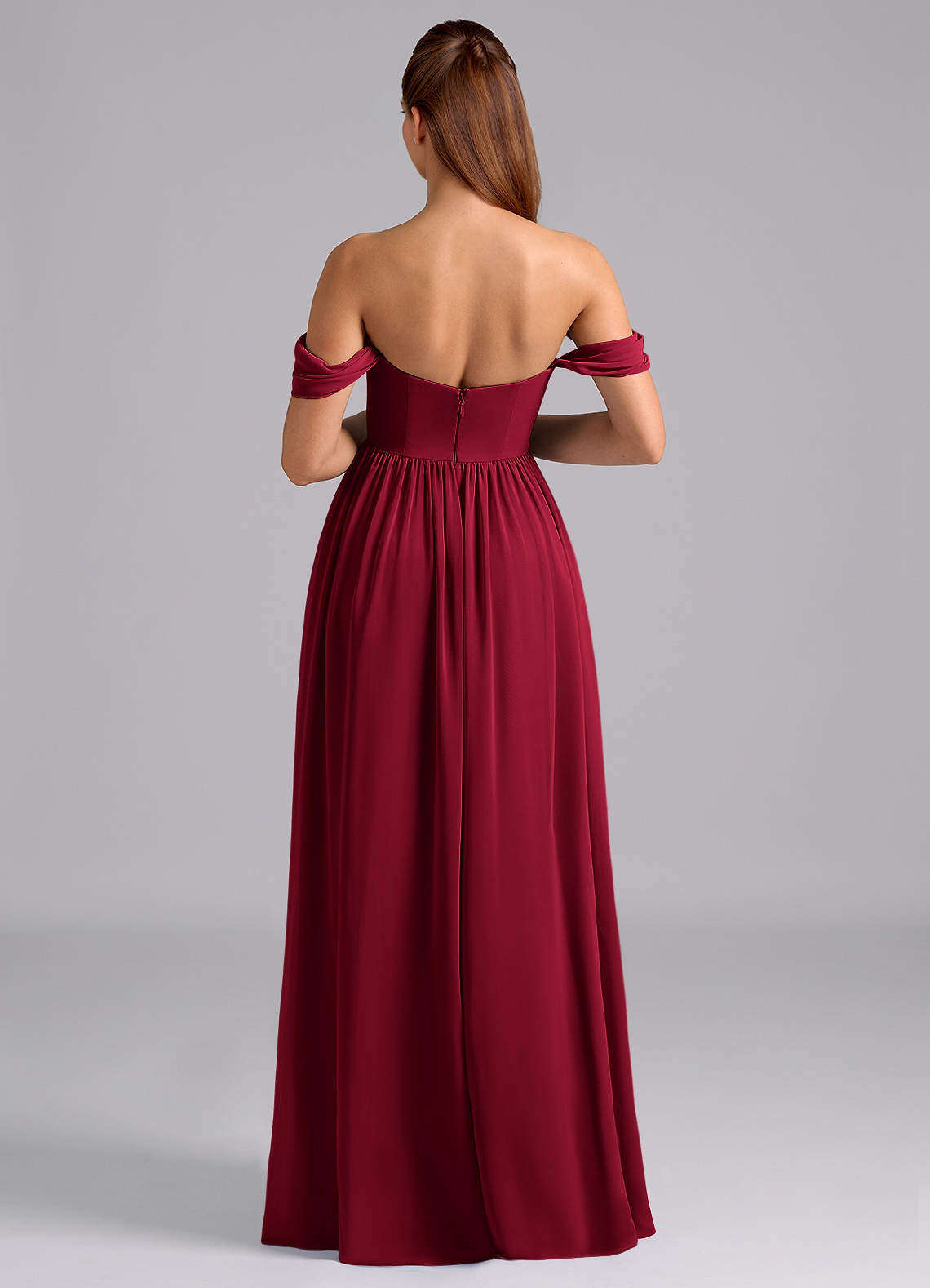 Azazie Saige At-home Try On Dresses A-Line Pleated Chiffon Floor-Length Dress image1