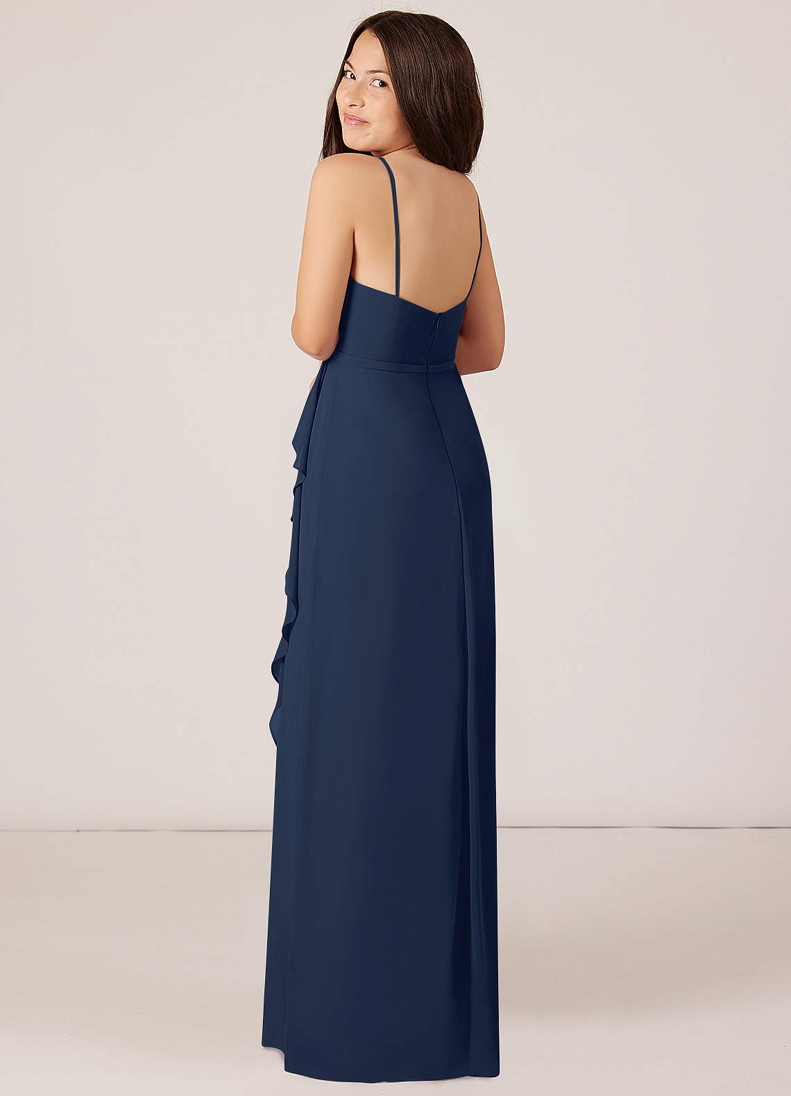 Azazie Kaylee Junior Dark Navy A-Line with Belt Chiffon Dress image4