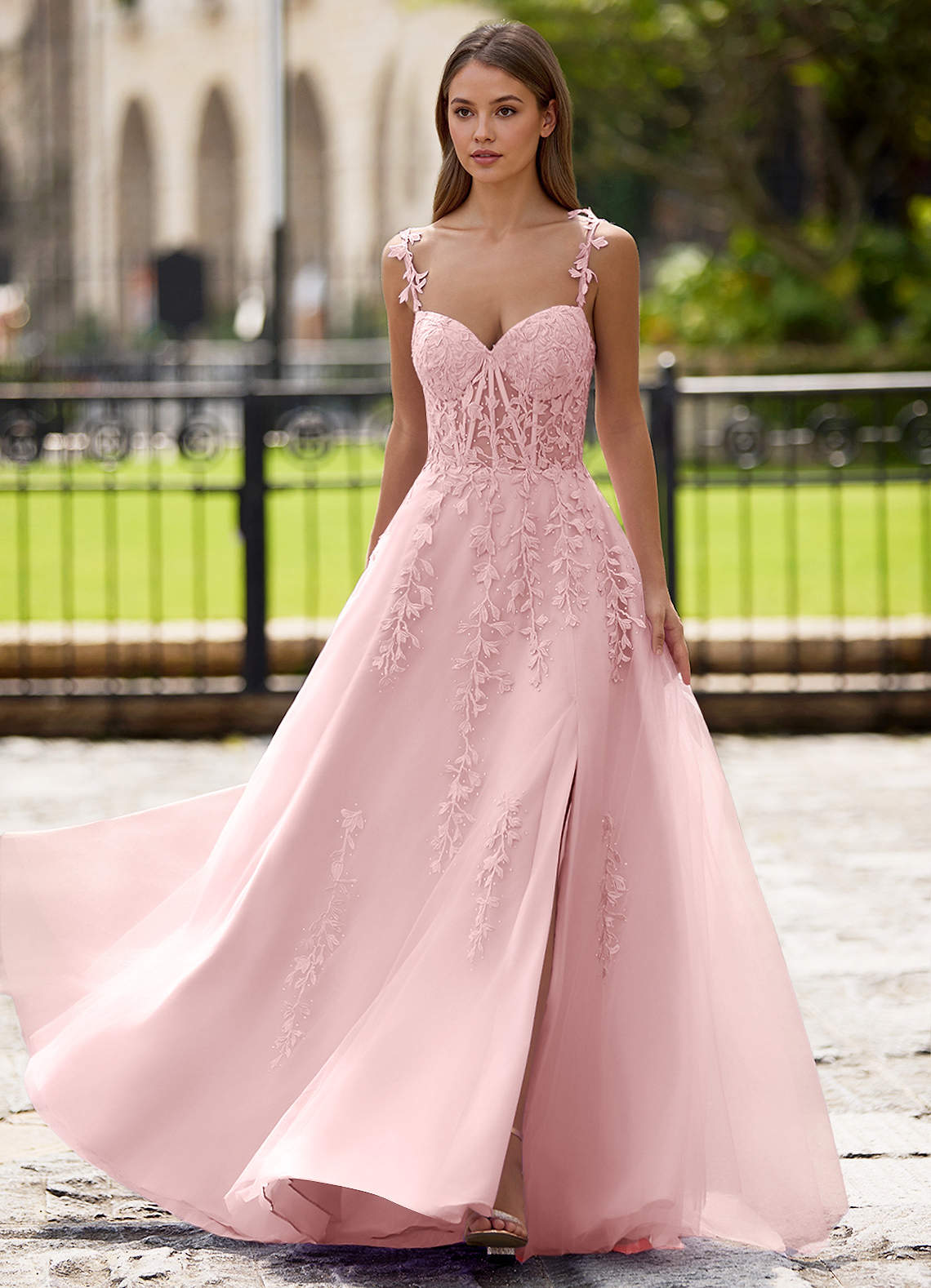 Azazie Blushing Pink Lace Rhinestones V Neck Formal Dress Azazie Blushing Pink Lace Rhinestones V Neck Formal Dress