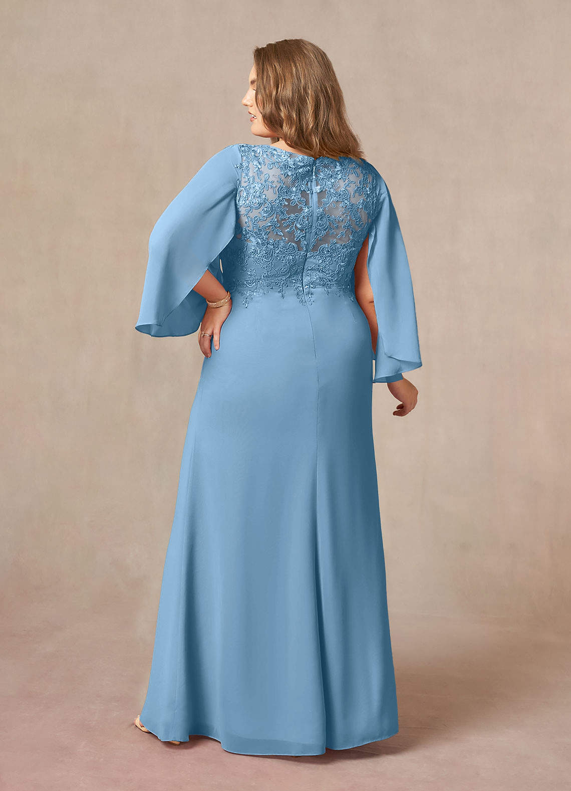 Azazie Perry Mother of the Bride Dresses Steel Blue Mermaid V-Neck Lace Chiffon Dress image7