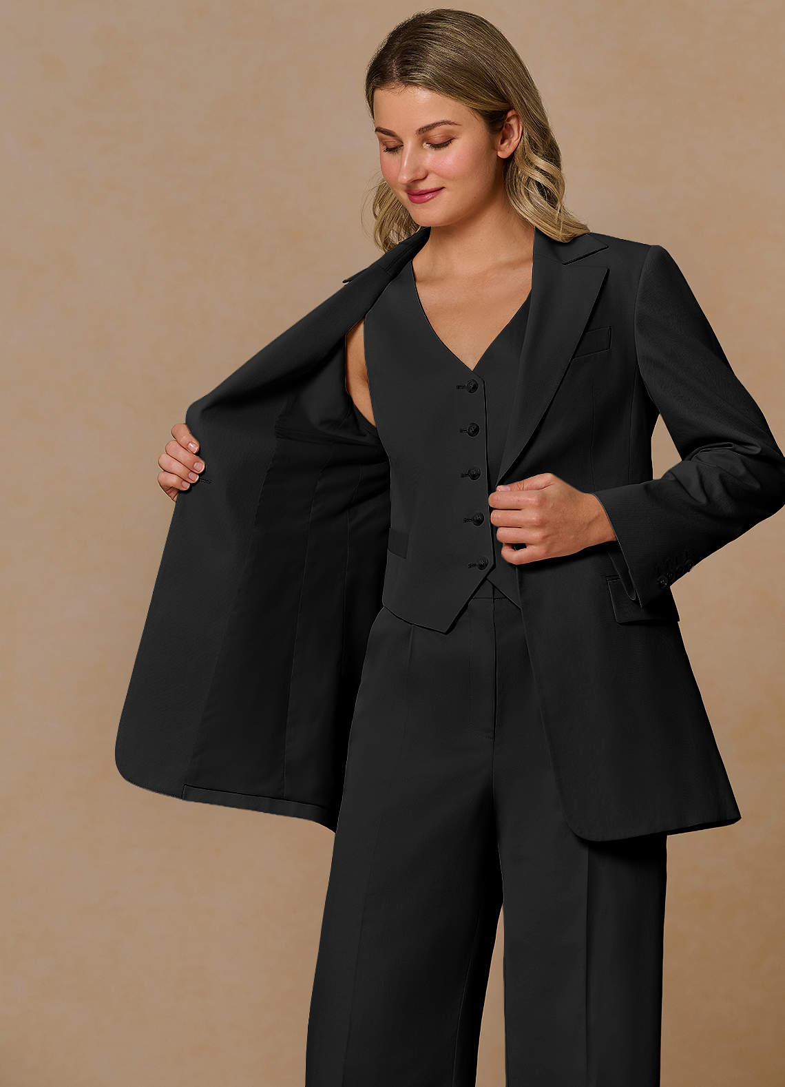 front Margaret Black Cotton Linen Blend Blazer