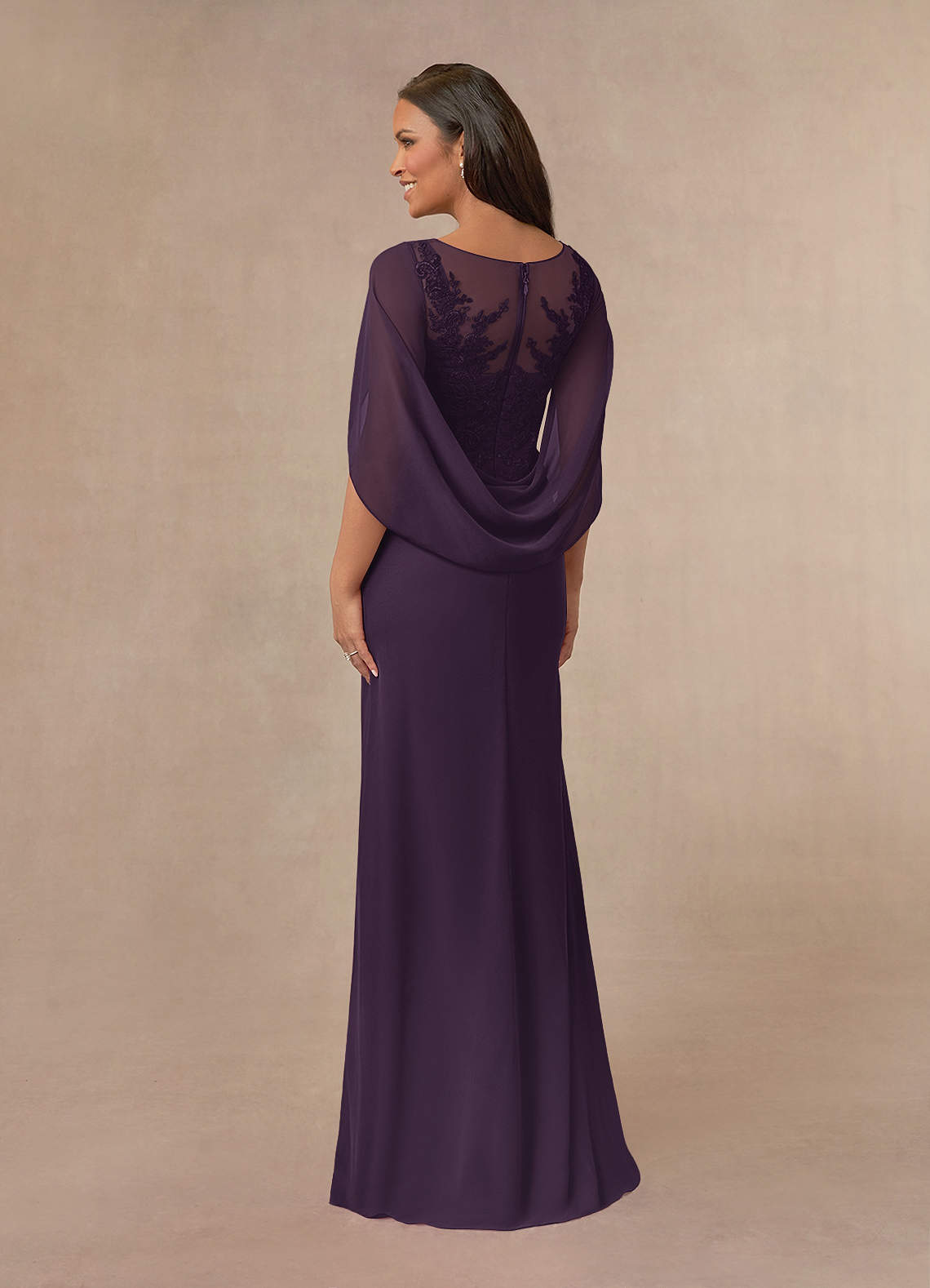 Azazie Hera Mother of the Bride Dresses Plum A-Line Lace Capelet Chiffon Dress image2