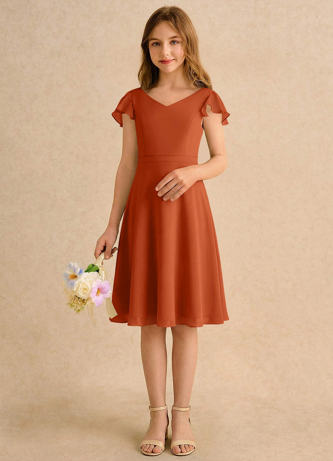 Azazie Narin Girls Formal Flower Girl Klänningar Klä A-Line i Chiffong med ärmar image2