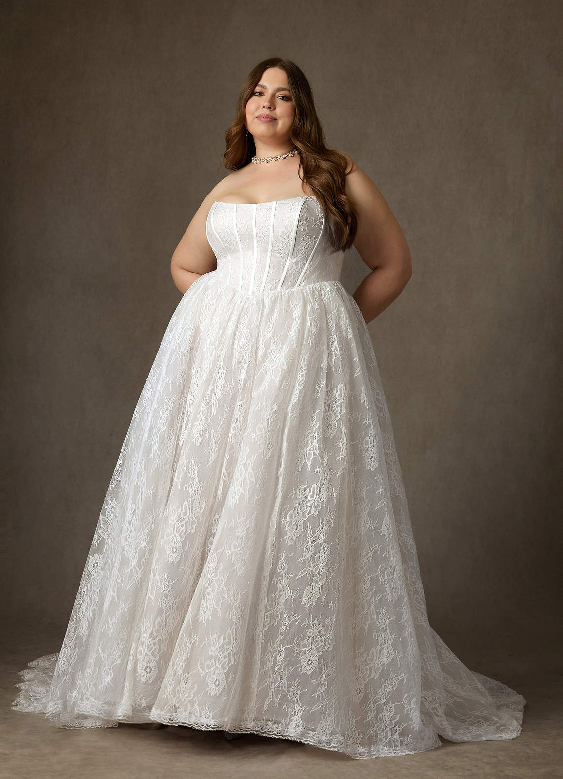 Azazie Demetria Trouwjurken Jurk van Kant met Baljurk Strapless Diamant Wit image1