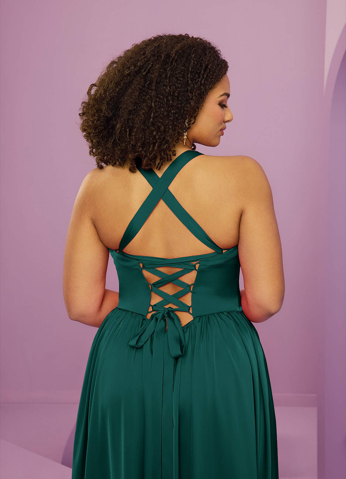 Barbie ♥ Azazie Vente Finale Robe Trapèze en Satin extensible avec poches émeraude image8