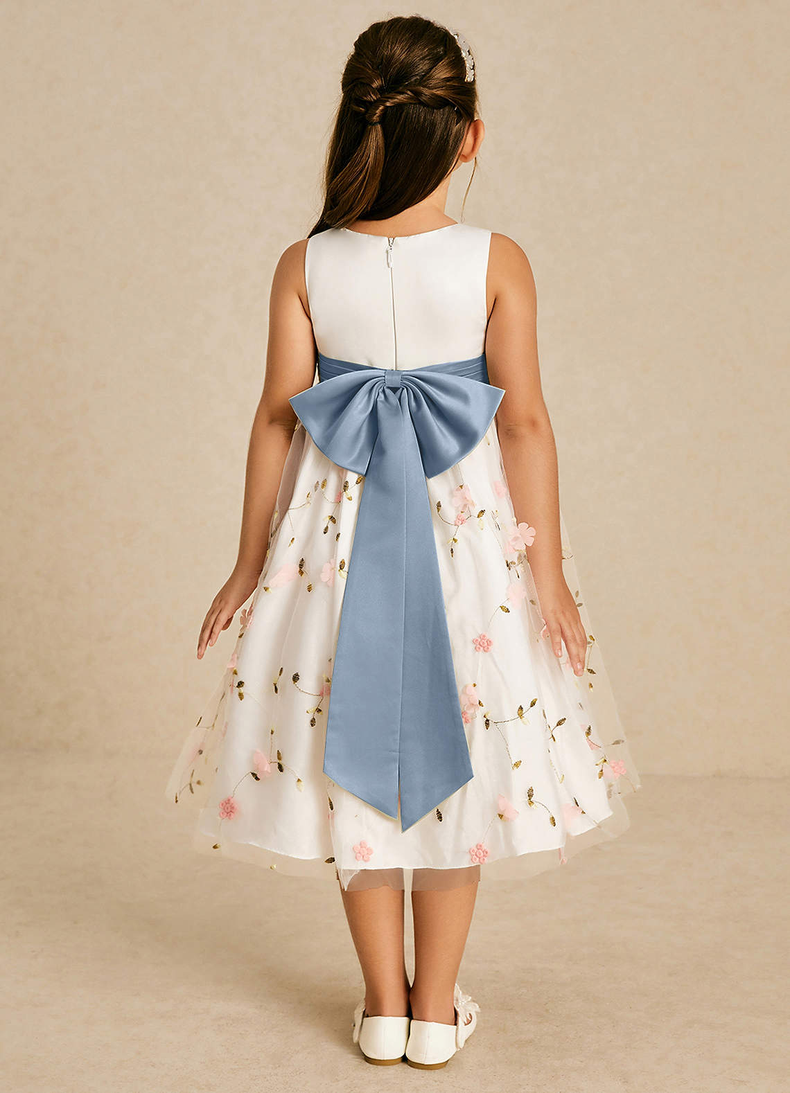 Azazie Pollie Flower Girl Dresses Blushing Pink Dusty Blue A-Line Bow Tulle Dress image1